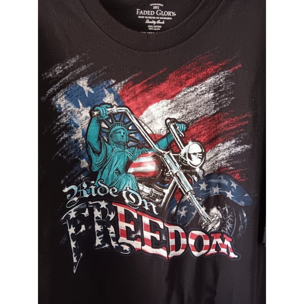 3/10 Patriotic Flag Biker Chopper Graphic Tee XXL Statue Liberty Black